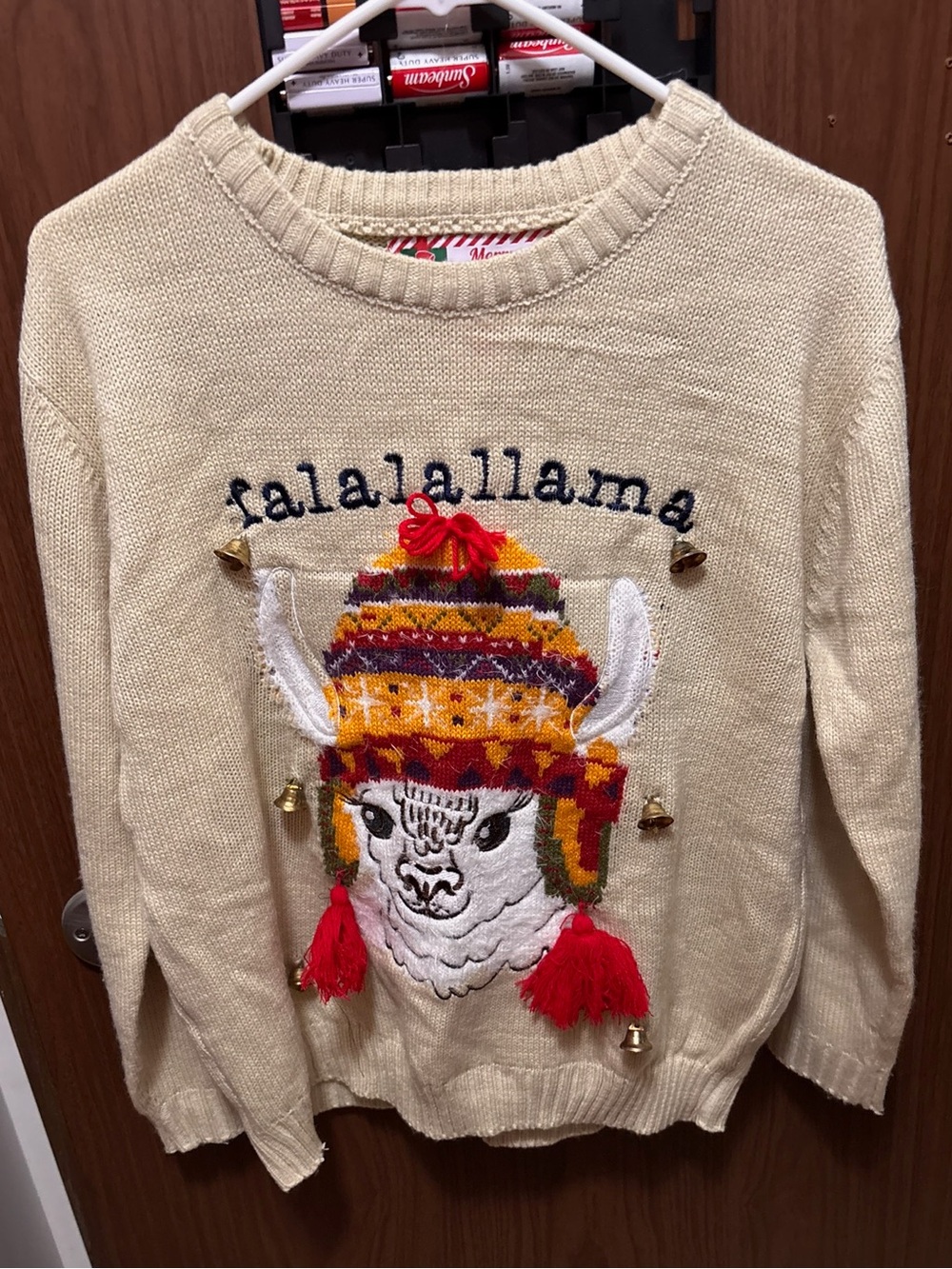 Colorful Llama Ugly Christmas Sweater – Cream Knit – Size M – Holiday